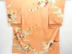 アンティーク　紋錦紗　花車模様刺繍一つ紋着物